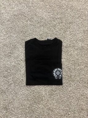 Chrome Hearts Black Long Sleeve Tee with White Pocket Cross Logo